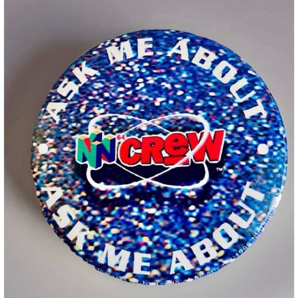 Nintendo Ask Me About N-Crew 64 N64 Employee Promo Pin Button Vintage